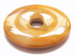 Mookait Edelstein Donut Ketten Anhänger ocker creme braun gelb 4 cm